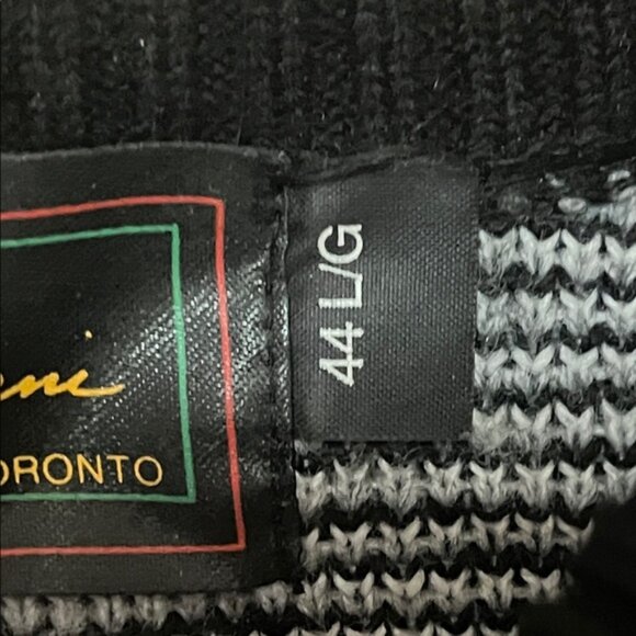 Georgio Romani Black Knit Pullover Sweater Geo Retro Pleather Details Men Large - Picture 3 of 8